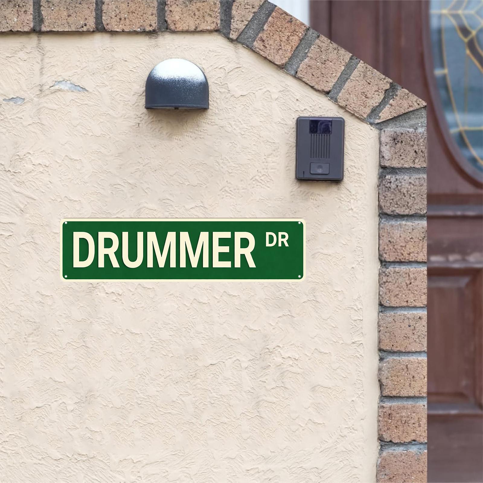 DRUMMER DR Street Sign 16x4 Inch Aluminum Metal Sign - Retro Musician Wall Decor for Man Cave, Garage, Music Studio, Home, Bar - Novelty Tin Sign Gift for Drummers, Band Members, Music Lovers