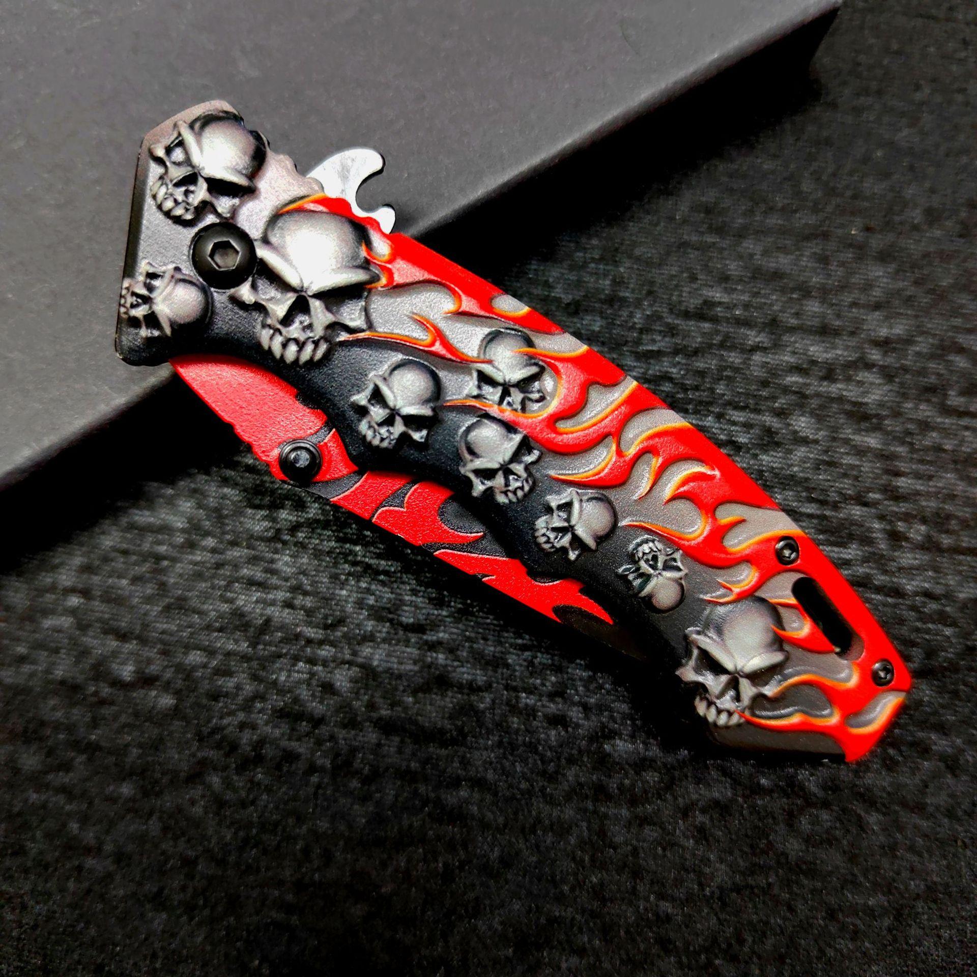 Wholesale in-stock 3D skull pattern folding knife stainless steel outdoor survival folding knife outdoor mini knife