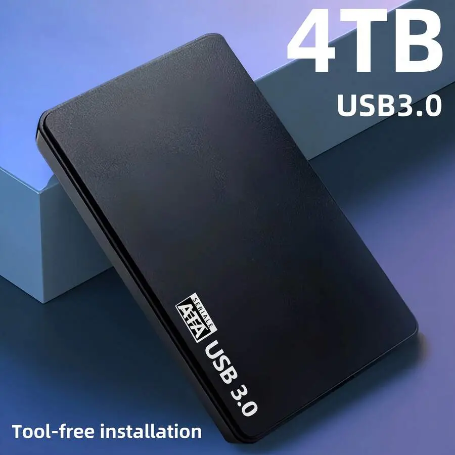 4TB Portable External Drive, USB 3.0 Interface –-Speed, Tool-Free Installation.Compatible With PS4, PC, And Office Equipment.Supports ExFAT File System.Simple Black Exterior Design.Ideal Backup And Storage Expansion Of Games, Videos,, As Well As Office Da
