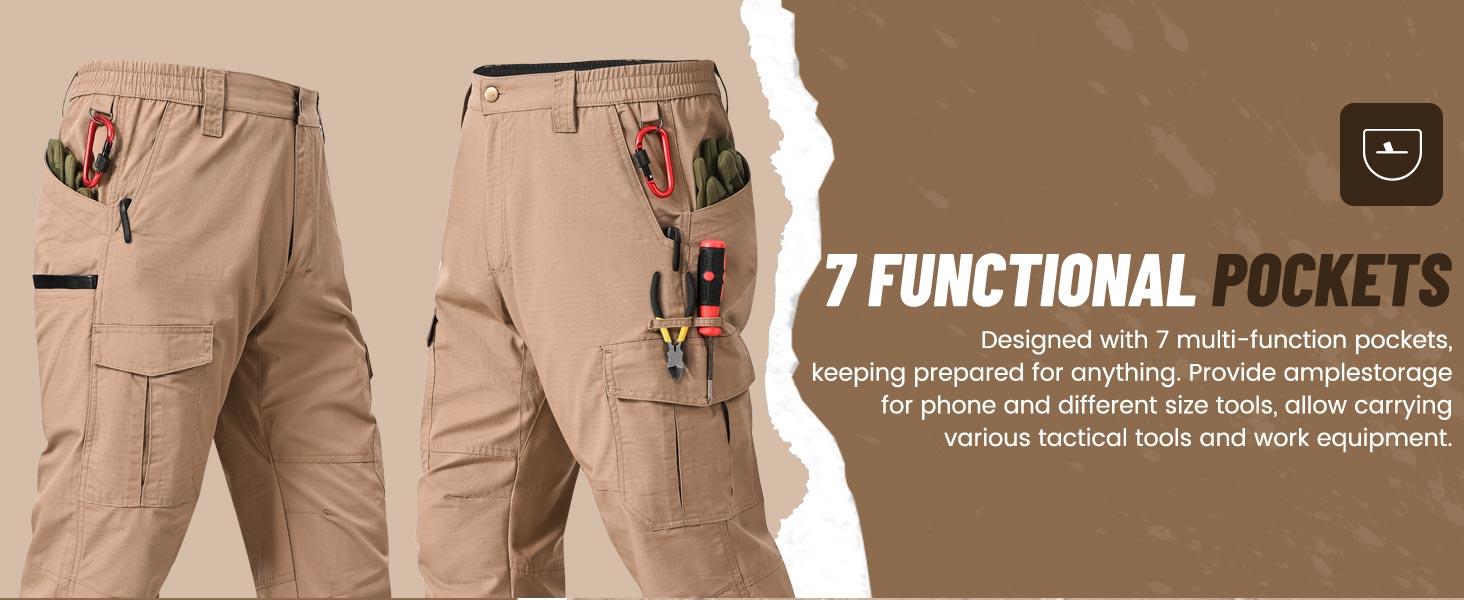 Mens Work Pants Ripstop Waterproof Cargo Pants for Men with 7 Pockets Tactical Hiking Pants