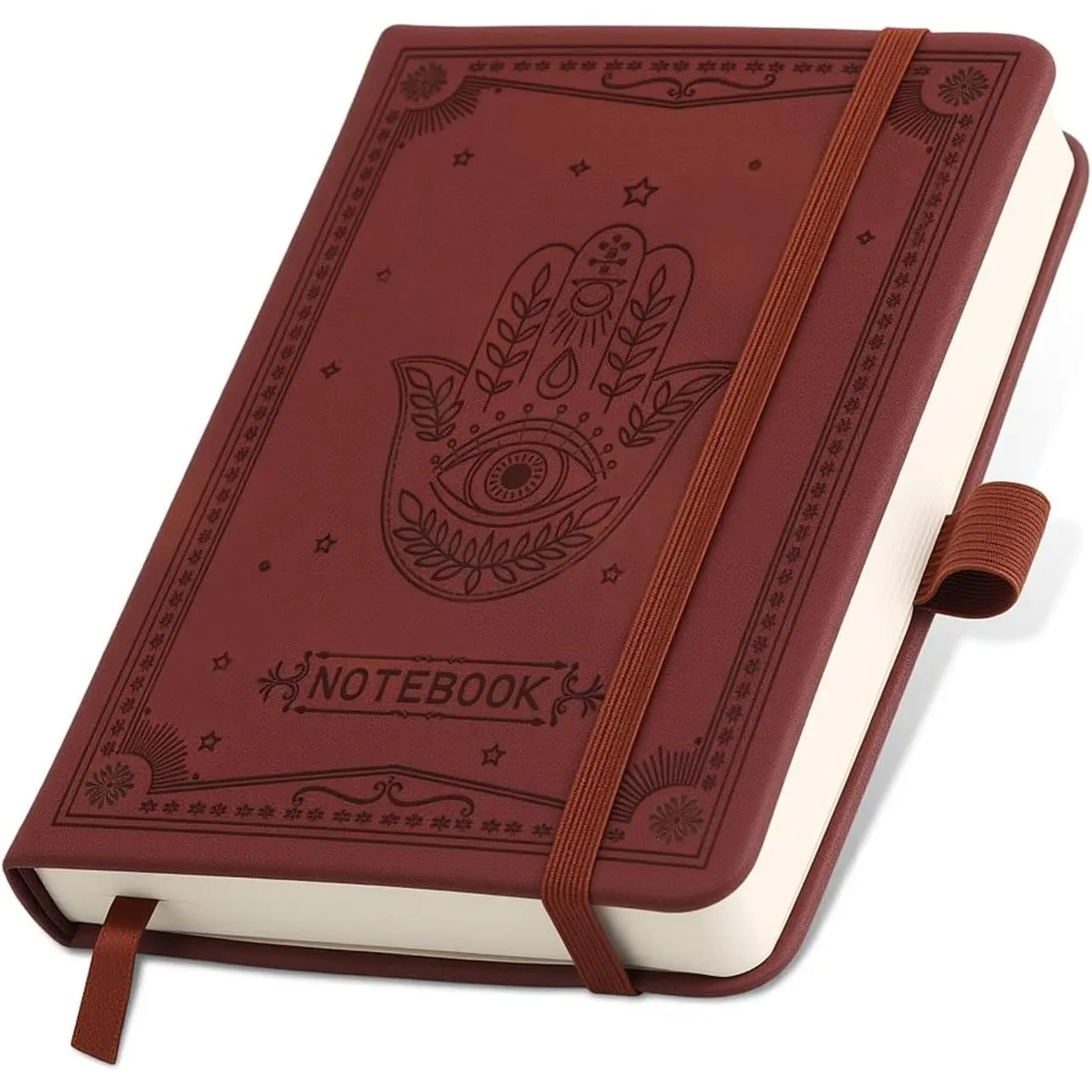 Brown Hardcover Leather Notebook - Minimalist, 4x6 in, Inner Pocket, Lined Paper, 288 Pages, Elastic Strap, Finger Aesthetic Bound, College Ruled, Writing Aid for Travel Work Office (Office Stationery)