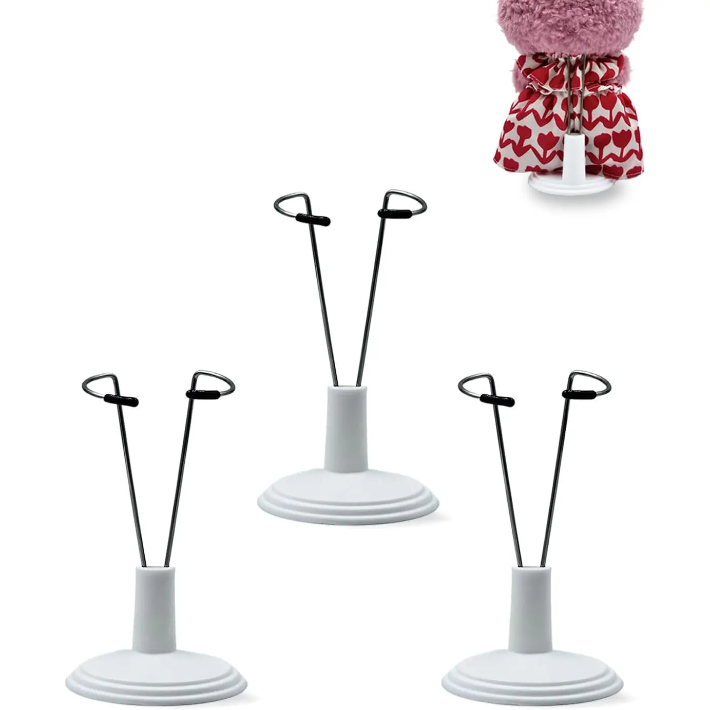 Adjustable Doll Stands, Display Holders Suitable for 4-8 Inch Dolls, Plush Dolls and Base Accessories for Crochet Dolls To Keep Them Standing (White, 3-Pack)