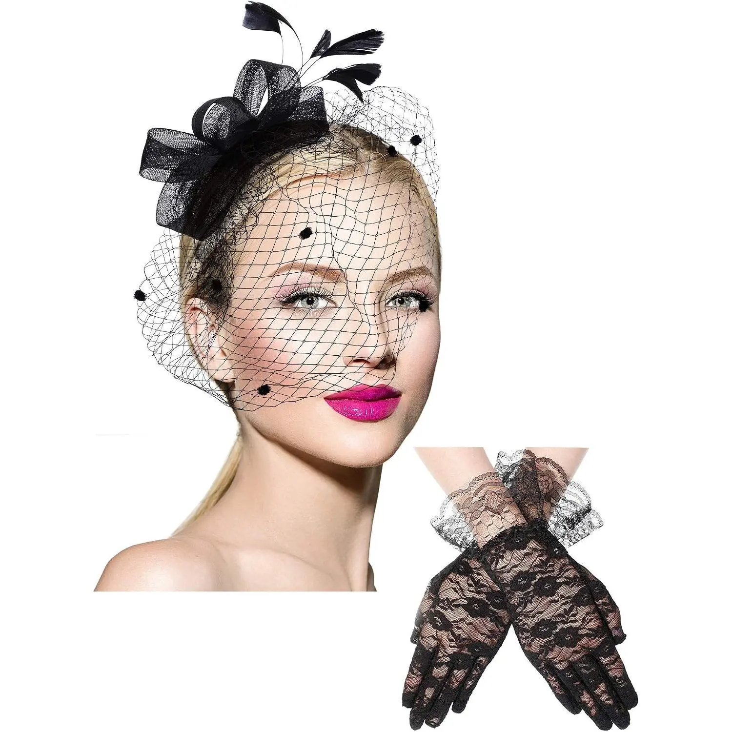 Fascinator Hat for Women Feather Funeral Veil Hat(Gift)