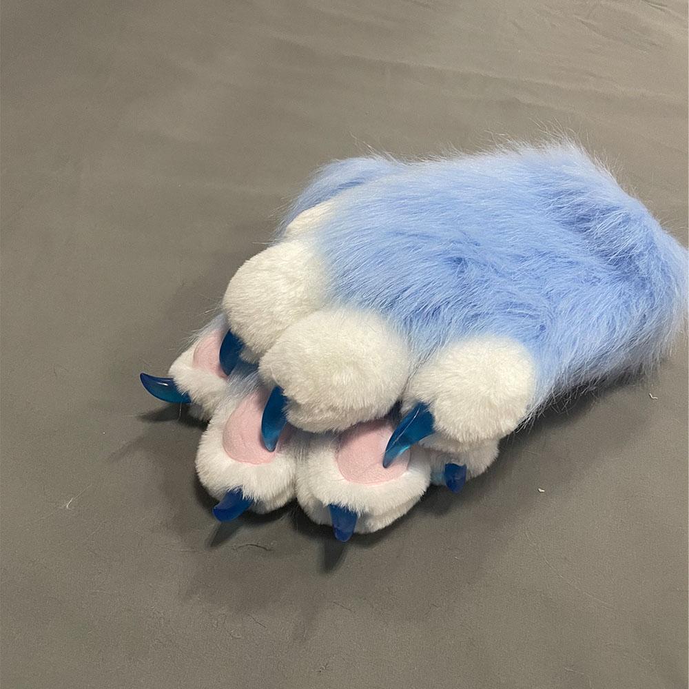 Faux Fur Plush Furry Cat Claw Gloves Fursuit Animal Fox Paws Mittens Halloween Cosplay Costume Accessories for Adult