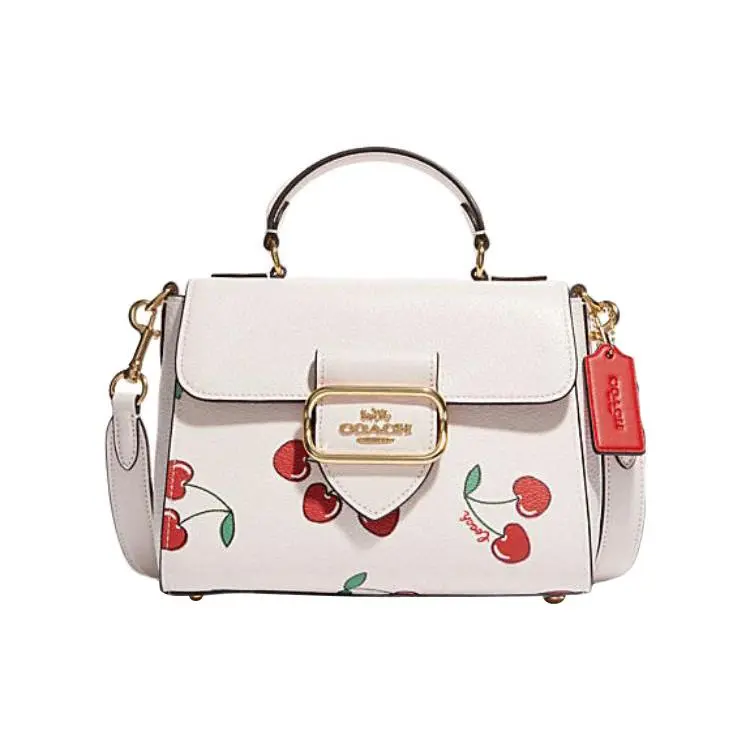 COACH Morgan 21 Snap-Front Heart Cherry Print Handbag – Women’s Small Crossbody and Shoulder Bag in White