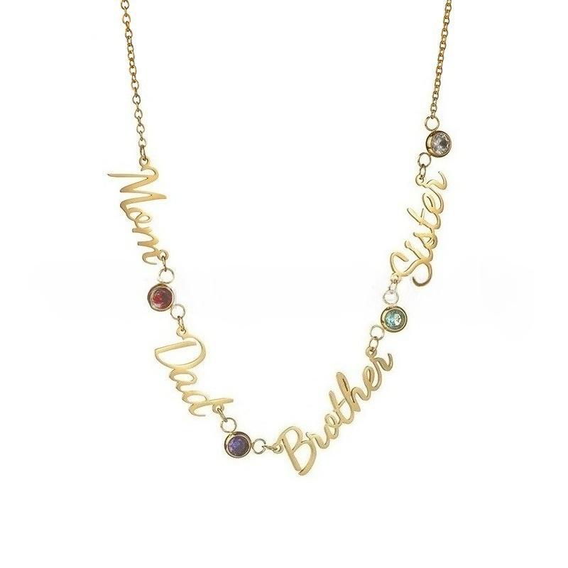 AS827 Personalized Custom Name Birthstone Pendant Stainless Steel DIY Necklace Mother's Day Valentine's Day Gift