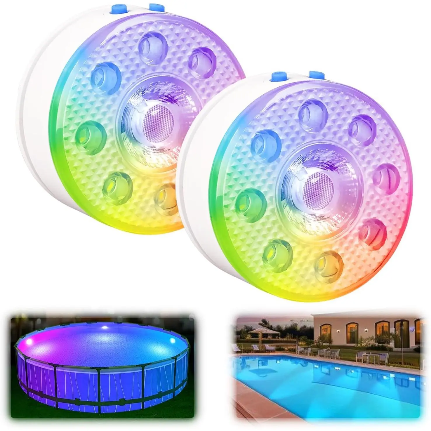 Underwater Pool Lights for Above Ground and Inground Swimming Pools 2 Pack | with Remote Timer Off, Magnetic RGB Submersible LED Lights Rechargeable Spotlight 16 Colors 9-mode for Hot Tubs, Fountain