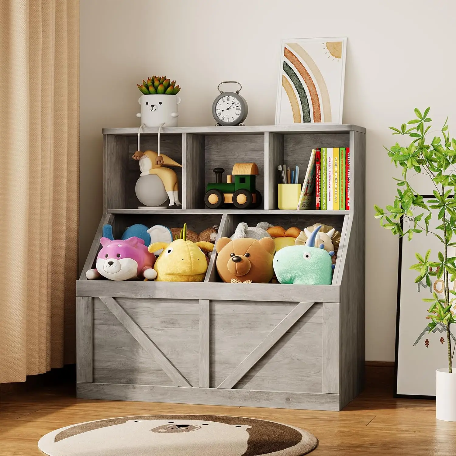 Garvee Multi-Use Kids Bookshelf and Toy Storage Organizer with Large Box Shelf – Multifunctional Bookcase and Cabinet for Toddlers, Safe and Stable, Easy Assembly for Bedroom, Playroom, Nursery, Daycare