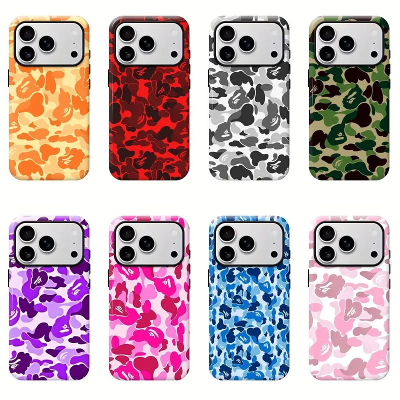 Bape Camo Streetwear Shockproof 2-Piece Cellphone Cover, Impact-Resistant Hard Protection Accessories with Impact Dispersion Tech, Flexible Rubber Liner, Glossy UV Protection for iPhone 17/16/15/14/13/12/11 ProMax/Plus & Samsung Galaxy S23FE/22/23