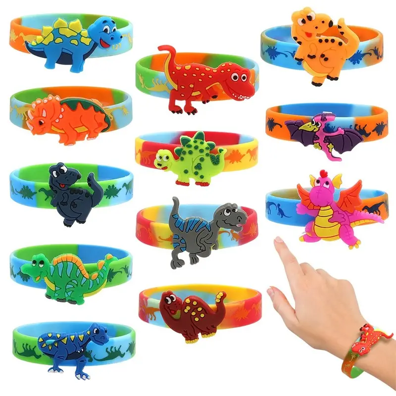 2026 Colorful Tie Dye Dinosaur Silicone Wristbands, 3D Cartoon Dinosaur Rubber Bracelets for Boys, Kids Birthday Wrist Jewelry, Birthday Party Favors Goodie Bag Fillers Children Exchange Meet Gift