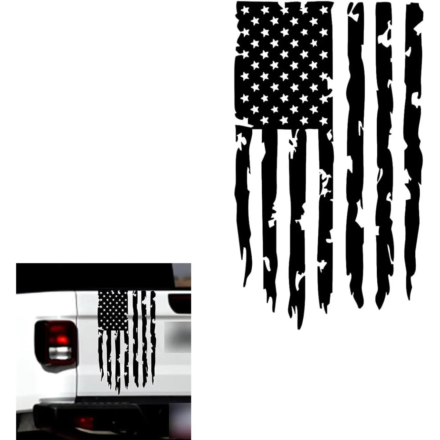 Flag Truck Tailgate Decal, Vinyl Flag Stickers  with Most Pickup- Rear Graphic ,(Black)