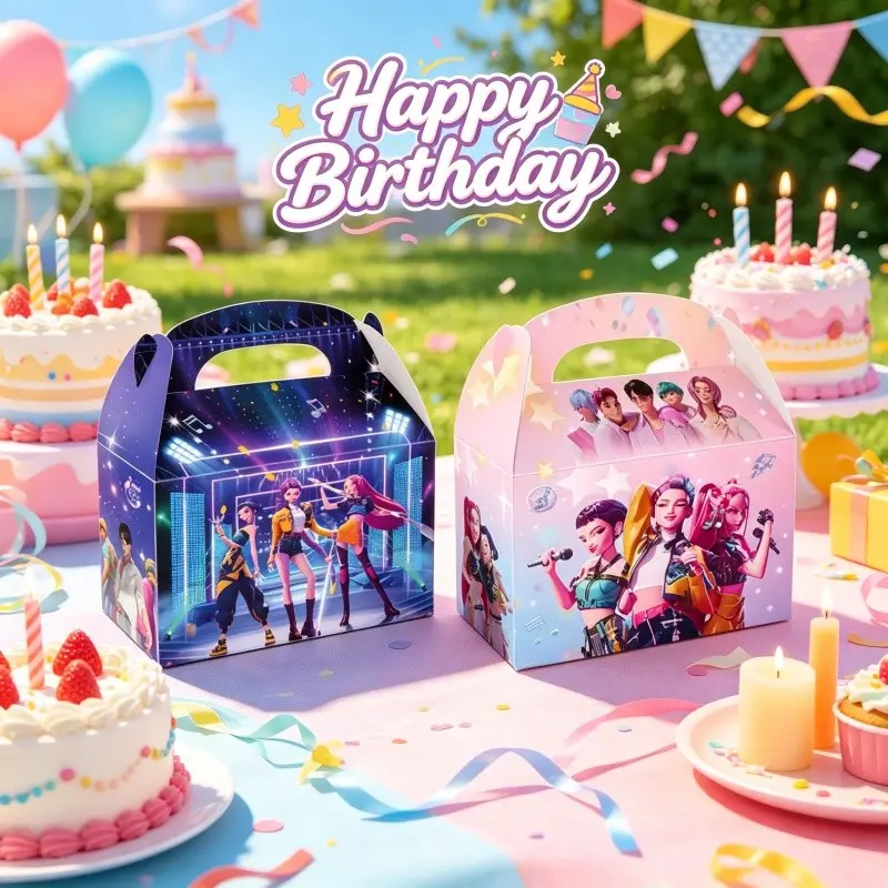 12-Piece Kpop Halloween Party Gift Candy Box, Snack Paper Bag, Goody Bags, Horn Bag with Handle, Party Decorations, Holiday Party Supplies, Gift Set