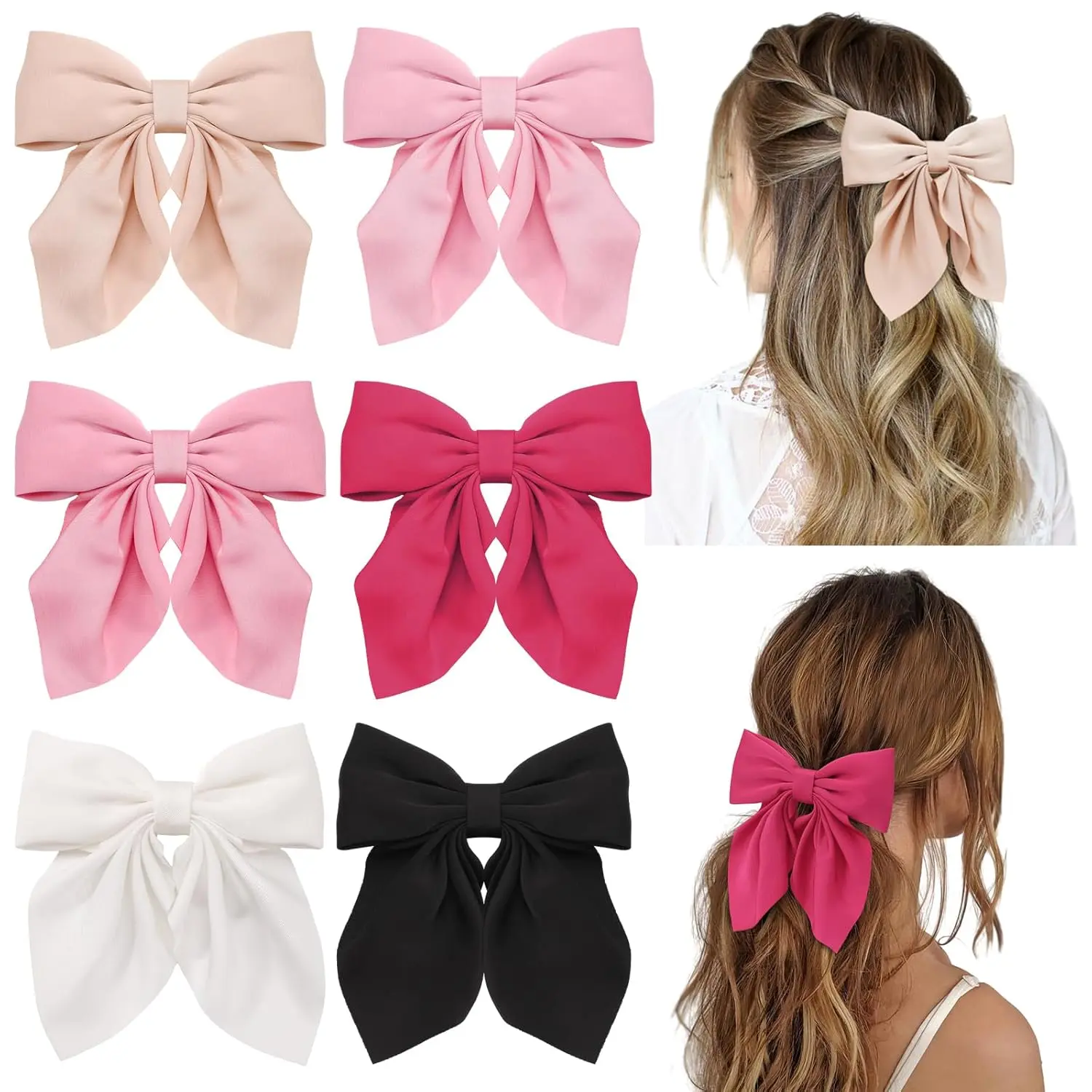 Hair Bows for Women, Silky Satin Bow Hair Clips, Hair Ribbon, Cute Bow Clips, Hair Accessories Gift