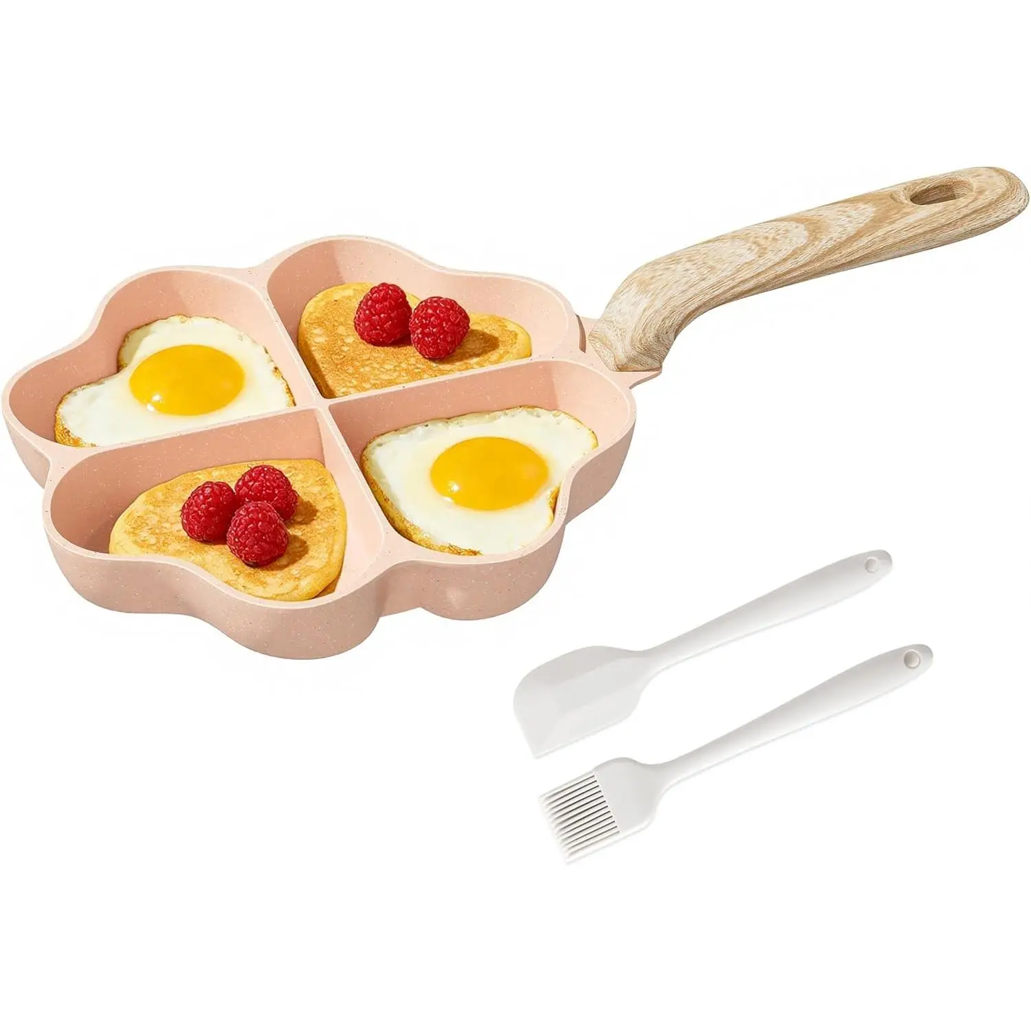 MOKIKA 4-Cup Heart-Shaped Nonstick Frying Pan, 7.6 Inch Divided Egg Omelette Cooker for Breakfast, PFOA/POFS/PTFE Free, Suitable for Gas Stove & Induction Cooktop