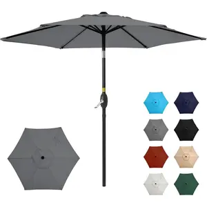 2026 Home & LivingSUNVIVI OUTDOOR 7.5' Outdoor Patio Umbrella, Patio Umbrella, Market Umbrella, Aluminum Pole Umbrella with Push Button Tilt and Crank, 6 Ribs, Polyester Canopy, Grey