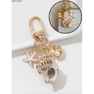 Ocean Shell Starfish Snail Keychain for Women, Nautical Pendant Accessory for Handbags, Backpacks and Purses, Lightweight Decorative Daily Carry Charm