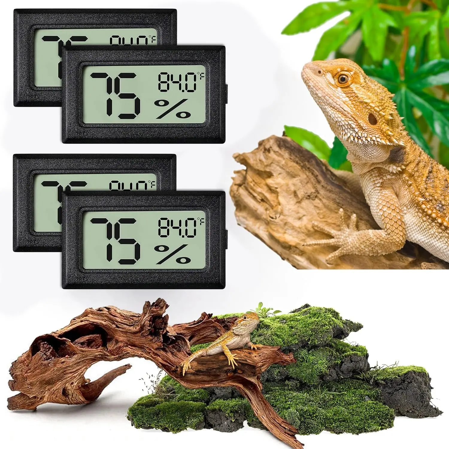 Reptile Thermometer Hygrometer 4 Pack Adhesive Gauge For Indoor Terrarium Turtle Chameleon Iguana Tree Frog Compact Easy Stick Install Accurate Read Reptile Tank Supply	
