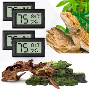 Vodolo reptile thermometer and hygrometer, 4-piece adhesive reptile hydrometer thermometers, suitable for turtle habitats, chameleon enclosures, iguanas, and tree frog terrariums