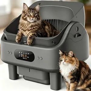 Self Cleaning Litter Box,Open Top Automatic Litter Box with App Control for Multiple Cats, Safety Sensors Protection,Large Waste Bin, Cream White( 2.4G Wifi)#SummerVibes#petlovers