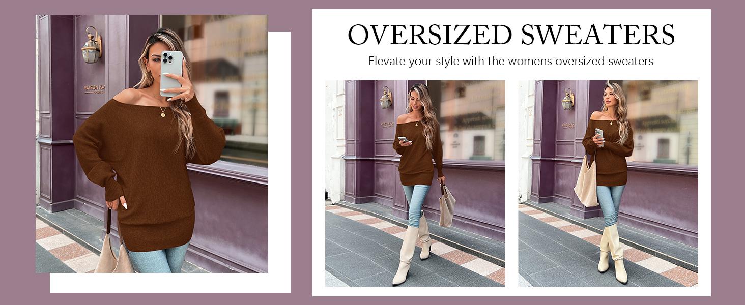 Imily Bela Womens Off The Shoulder Sweater Oversized Casual Knit Sweaters Pullover Jumper