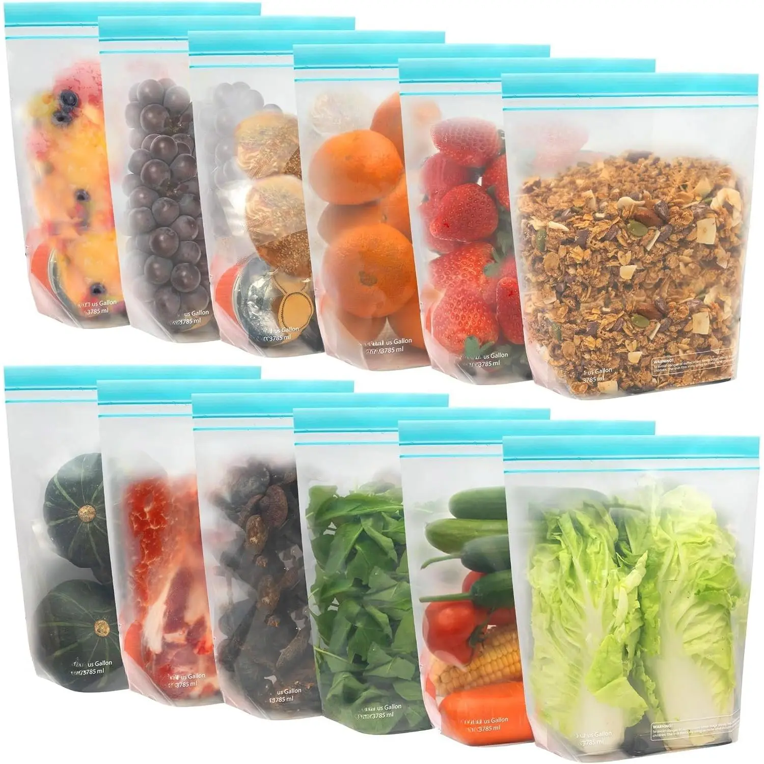 12 Pack  Gallon Freezer Bags, Dishwasher Safe   Storage Bags, Extra Thick Leakproof Plastic Ziplock Bags for Meal Prep Fruits Sandwich Snack