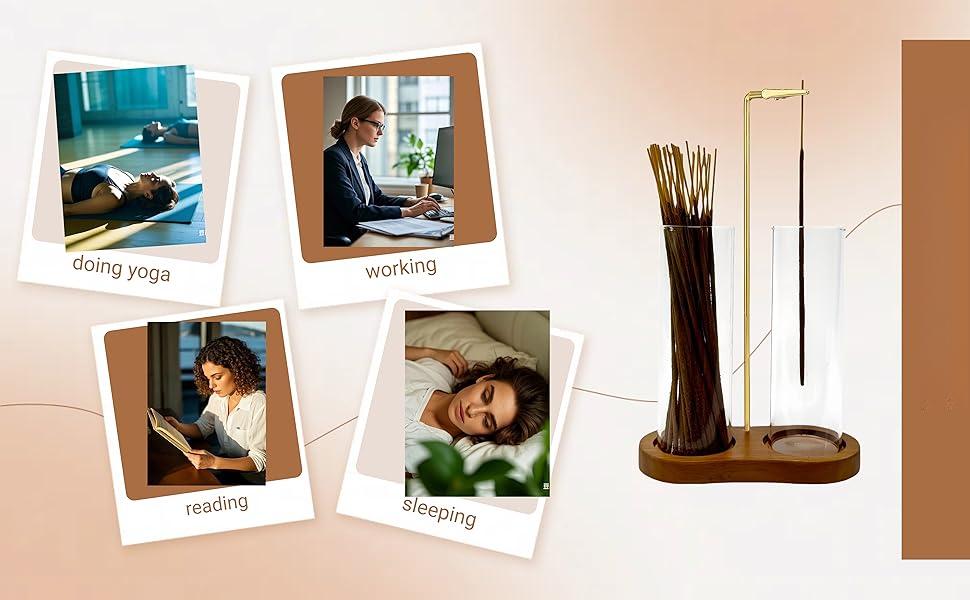 Glass Incense Holder,2 in 1 Incense Sticks Burner Holder with Storage,Hang Upside Down Incense Holder for Sticks with Glass Ash Catcher for Meditation Yoga