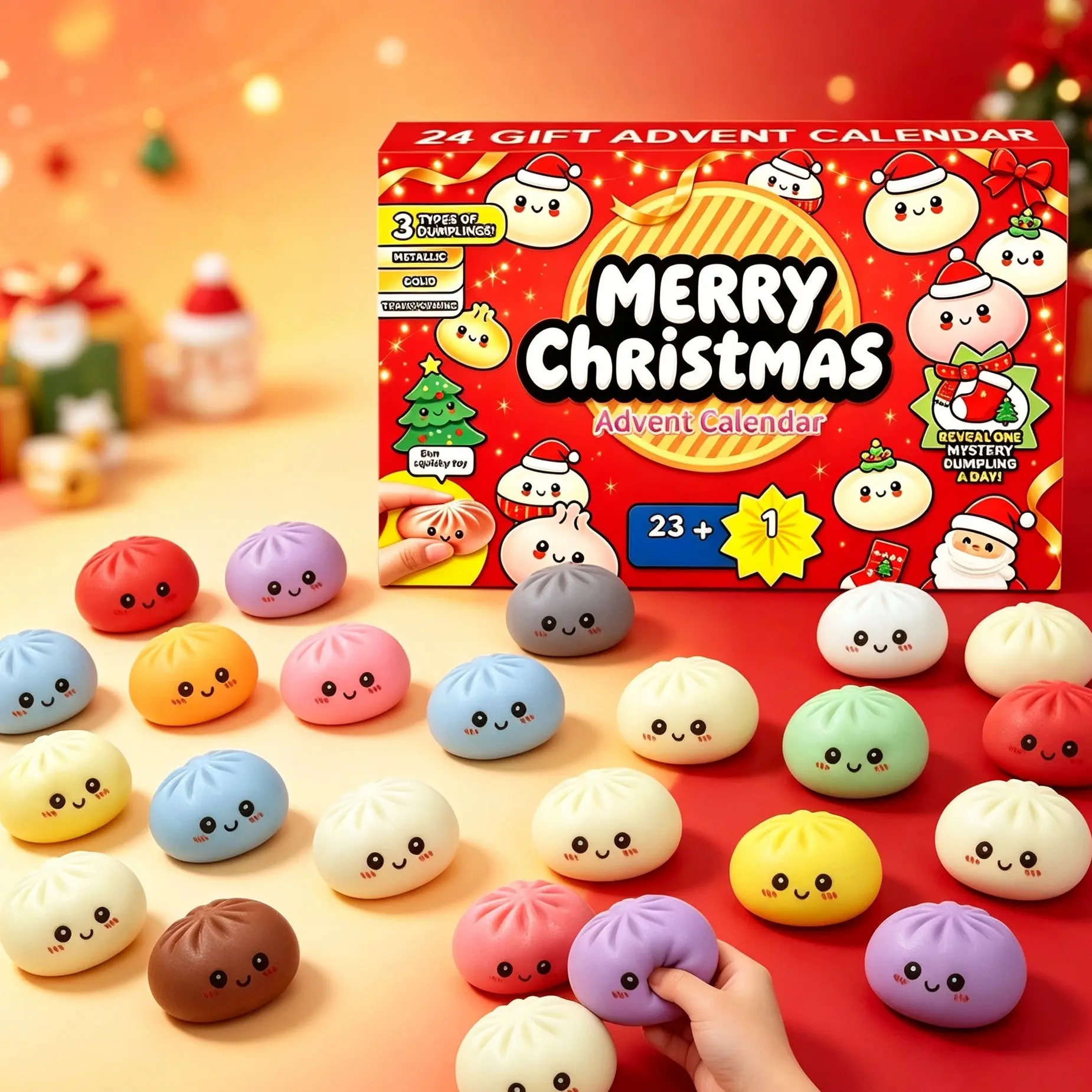 Mysterious Baozi Surprise Holiday Gift, Fun Stress Relief Fidget Squishy, Countdown Calendar Surprise Blind Box, Festive Gift Idea, Fidgets Squishies