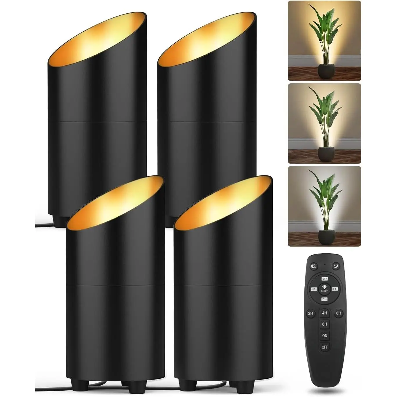 4 Pack Uplighting Indoor, LED Floor Can Lights with Remote and Timer, 3 Color Temps Dimmable Spotlight for Corner Sofa Plant Home Accent Lighting, 5.9 FT Plug Cord & Foot Switch, Black