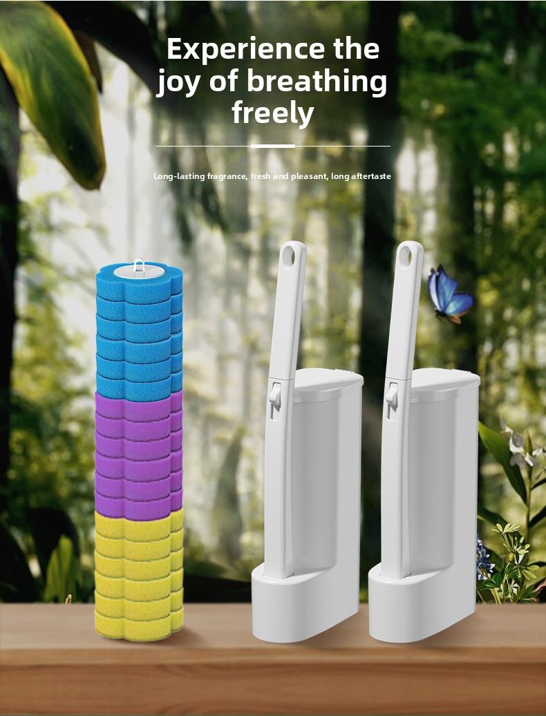Large-capacity Disposable Toilet Brush Household Toilet Brush Set for Bathroom, Long Handle, Dead-Corner-Free Soft Bristles