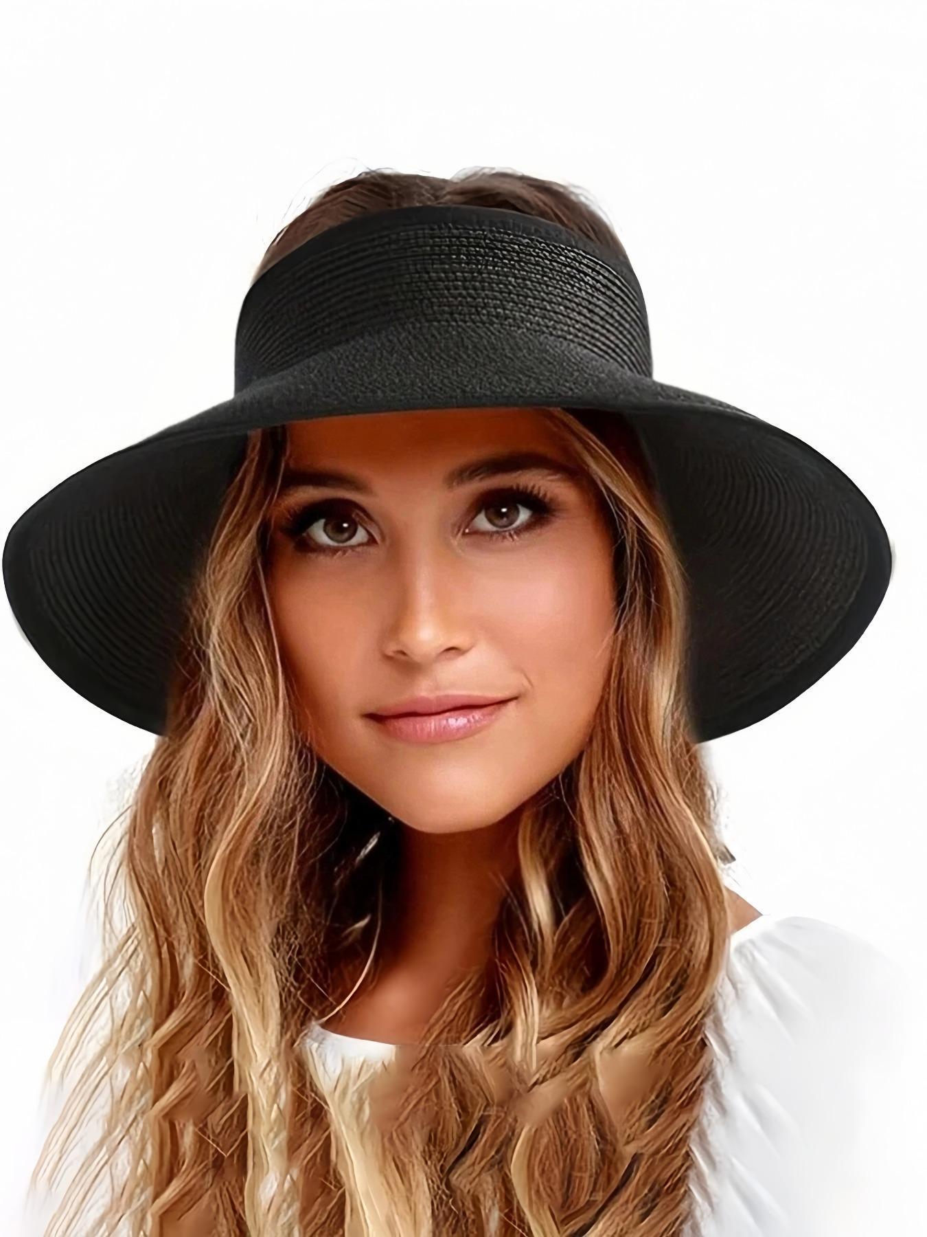 Women's Solid Color Cute Bow Design Wide Brim Straw Hat, Casual Trendy Foldable Sun Hat for Beach, Fashion Accessories for Women & Girls