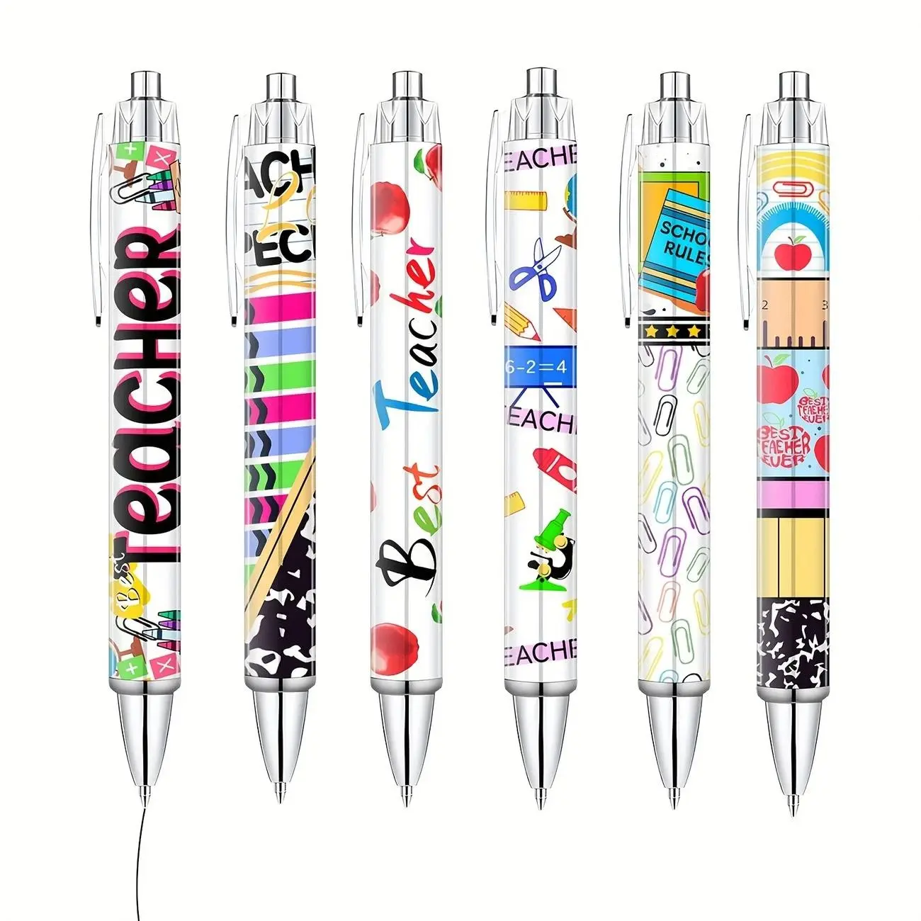 Teacher Ballpoint Pen Set, Fun Cute Retractable Pens with Black Ink, Office Supplies and School Stationery Gift for Teachers and Colleagues, 6/12/18 Pieces