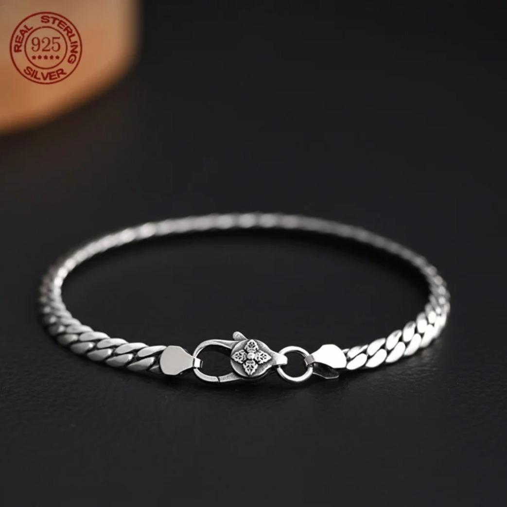 S925 Sterling Silver Cuban Bracelet for Men & Women, Handwoven Elegant Chain Jewelry Gift