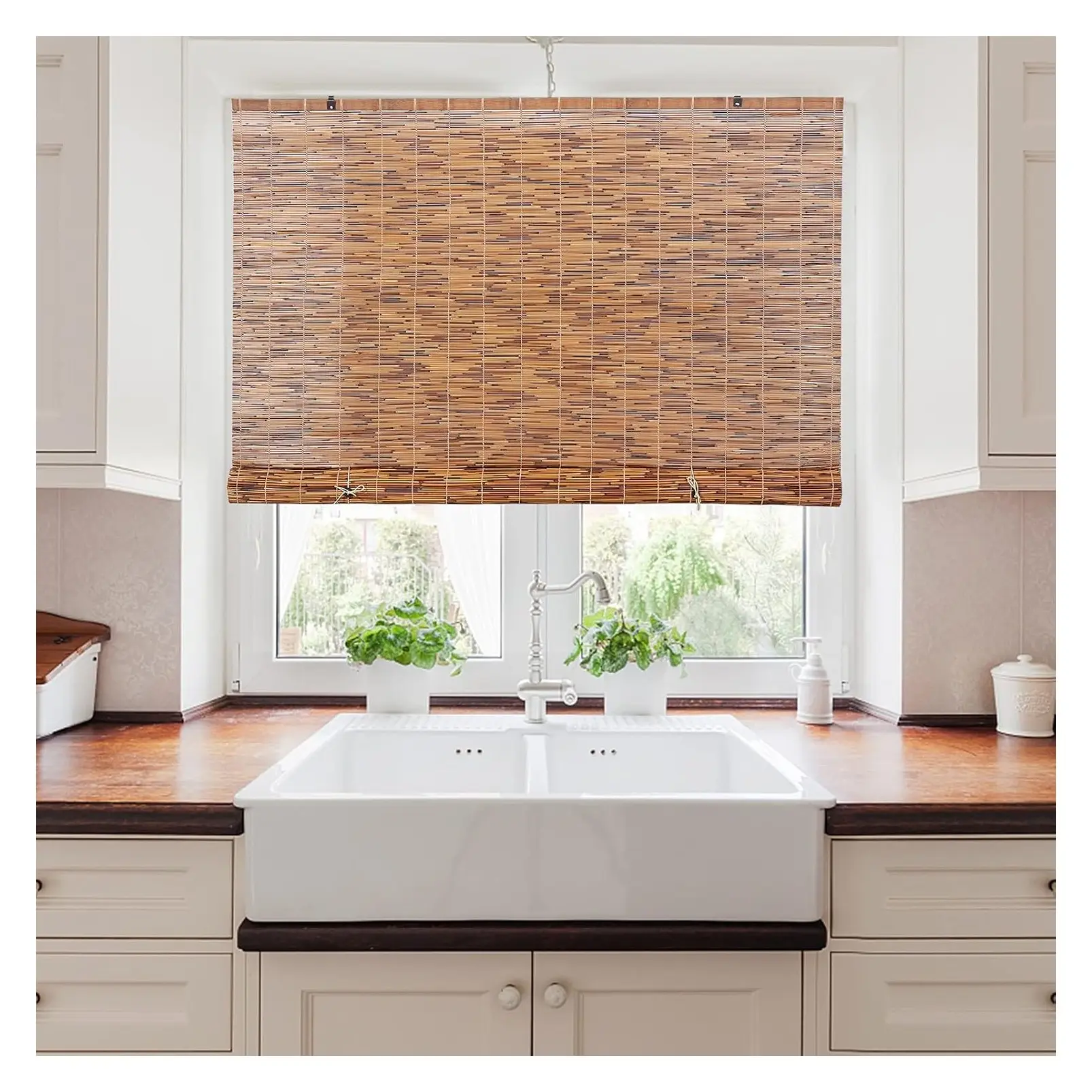 Cordless Light Filtering Bamboo Reed Roll-Up Shades for Windows, Manual Roman Blinds, Coffee, 48 in W x 72 in HGift
