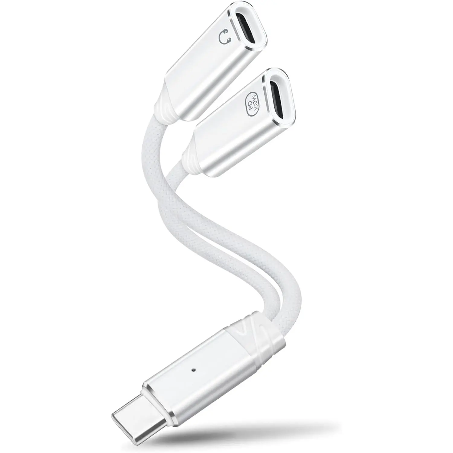 USB C Splitter 1 in 2 Out USB-C Headphone and  Adapter, Type-C PD 100W Quick Charge/Audio/Data Transfer Adapter - White