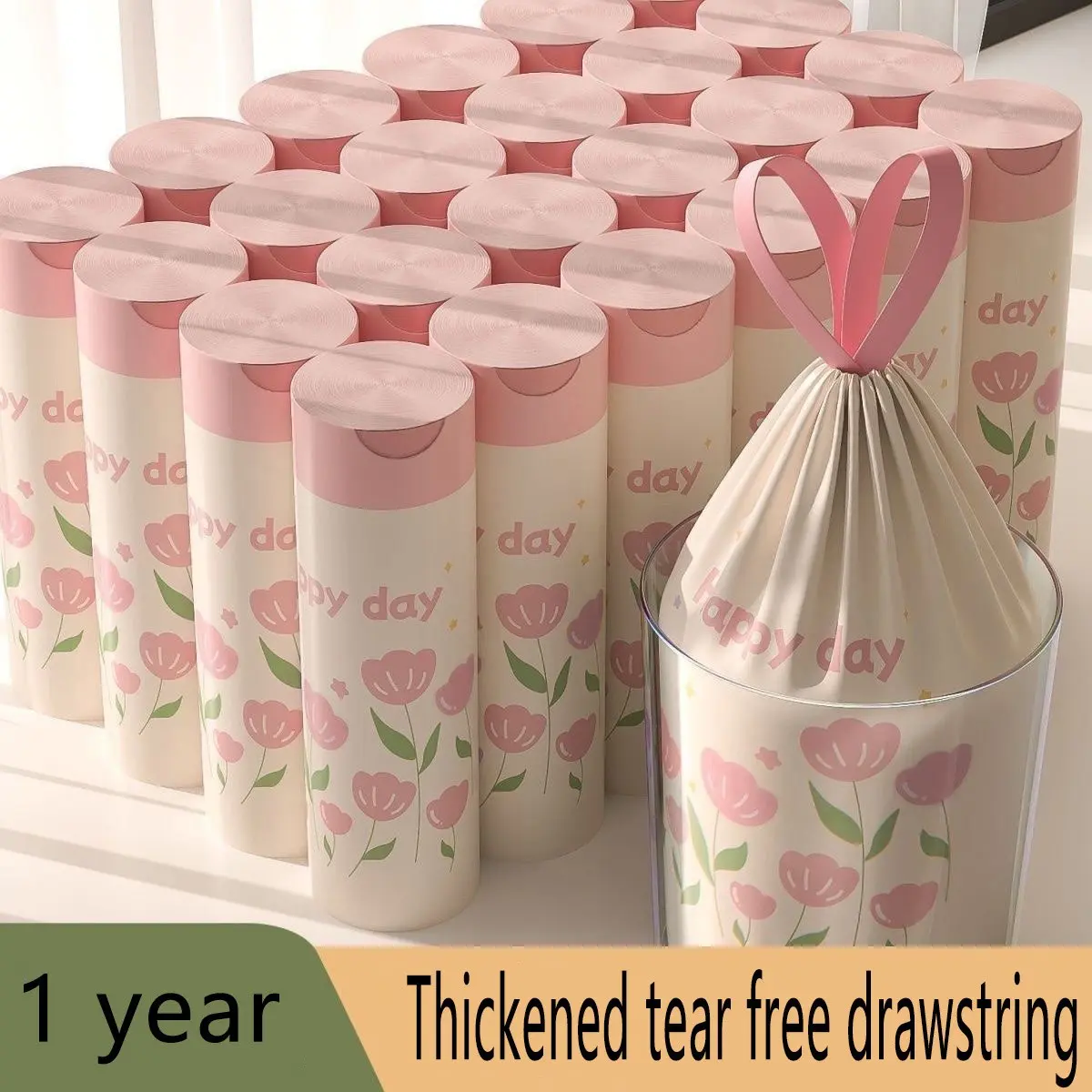 Lavender Scented Drawstring Trash Bags, Thick Large Multi-Use Hdpe Disposable Bags, Kitchen Bathroom Bedroom Living Room Toilet Use, Random Flower Colors, Plastic Trash Bags