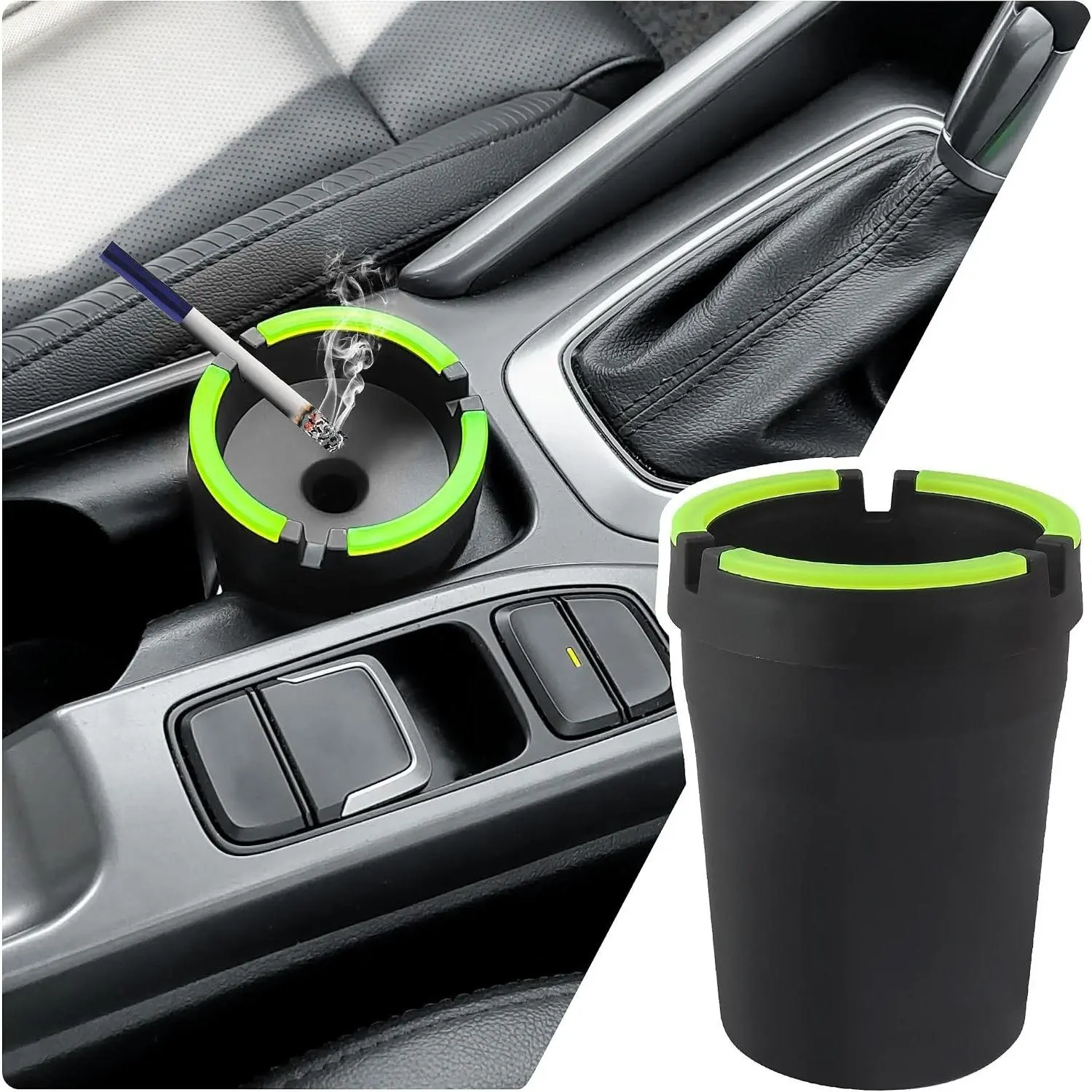 Smokeless Ashtray with Lid, Portable Car Ashtray for Cup Holder, Smell Proof Multifunctional Ashtray for Car Truck SUV, Keep Car Interior Tidy, BlackGift
