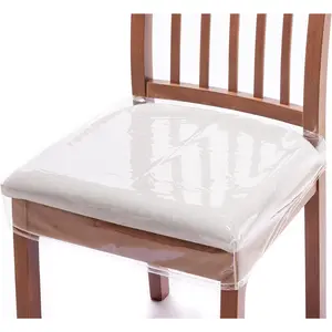 4 Pack Plastic Dining Chair Seat Covers Slipcovers with Adjustable Belt Strap (20'' W x 17'' D x 4'' H)