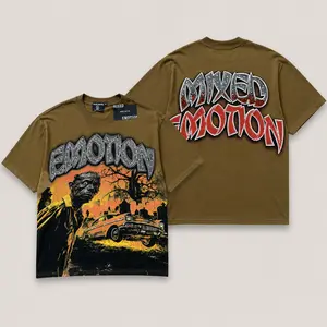 Mixed Emotion American Retro Skull Print Rhinestone Rock Hip Hop Couple Pure Cotton Short Sleeve T-Shirt Street Style Citywal...