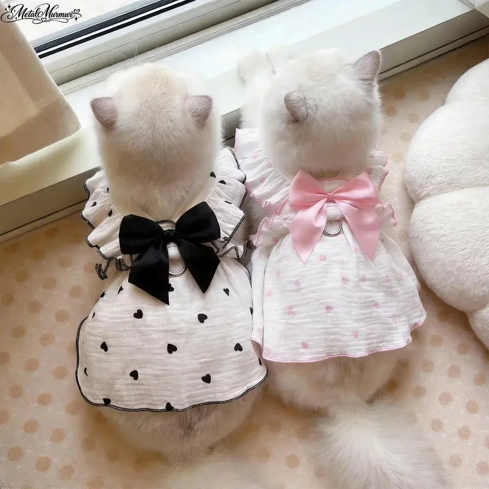 Cat Summer Dress Anti Shedding Thin Pet Clothes Leash D Ring Breathable Kitten Small Dog Puppy Cute Ragdoll Style Princess Skirt