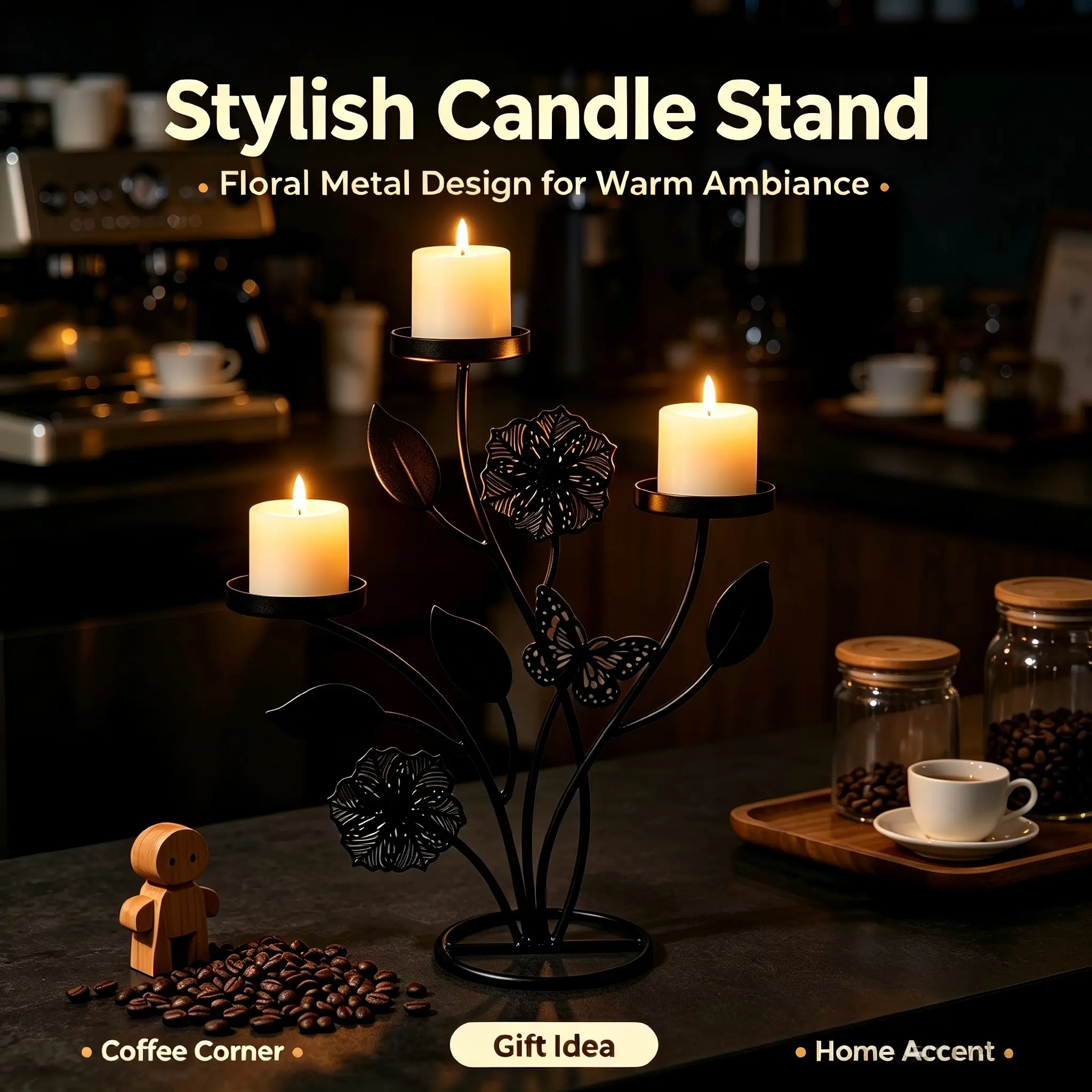 Butterfly Floral Tree Metal Candle Holder, Ambient Desktop Decor, Romantic Home Decoration for Dining Room Bedroom Wedding, Candle Holders for Table Centerpiece