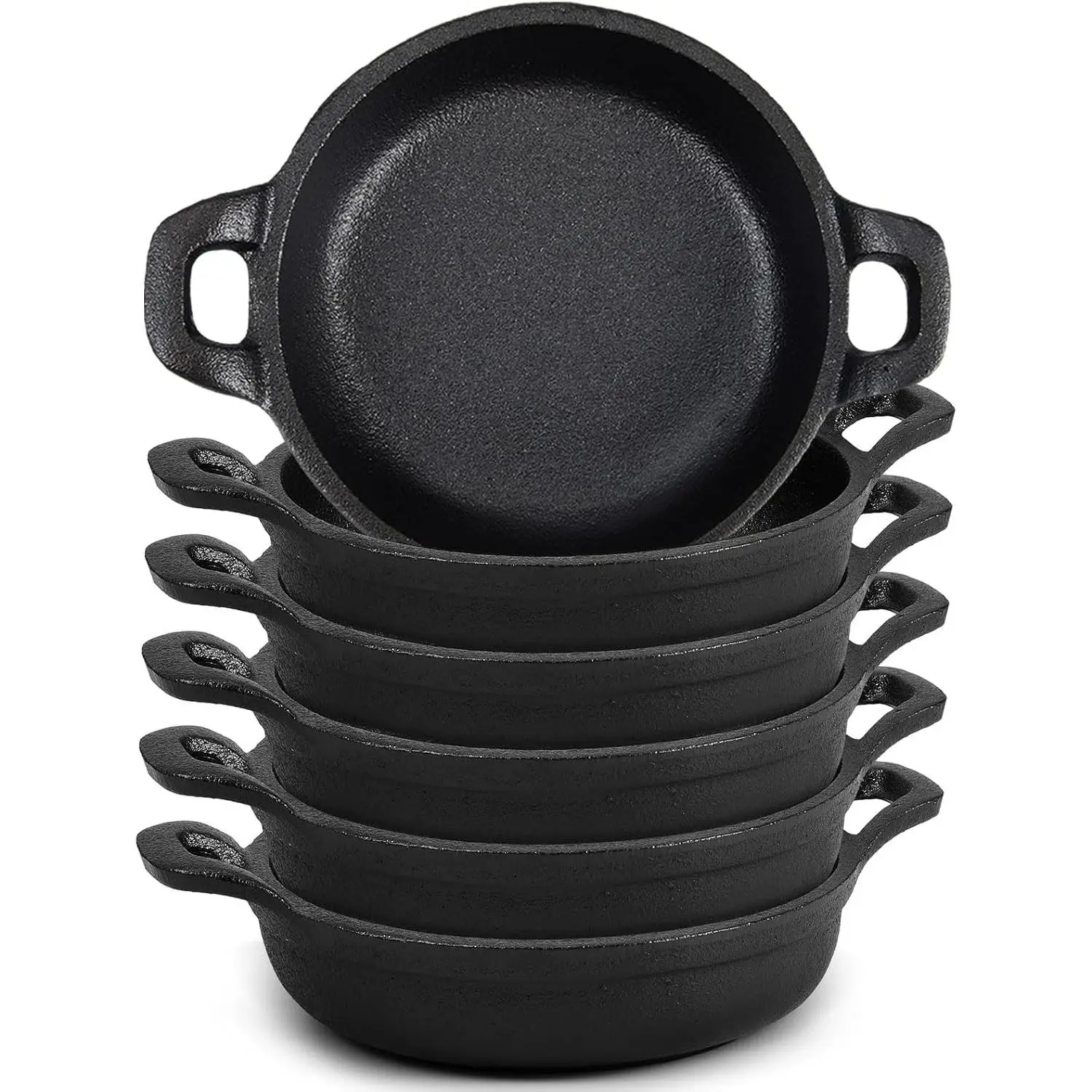 Ziliny Mini Cast Iron Skillets 5 x 5 x 1.3 Inch Cast Iron Pan Small Ramekin Set Black Casserole Dish Cookware Oven Safe Mini Skillets for Kitchen Indoor Outdoor Picnic (6 Pack)