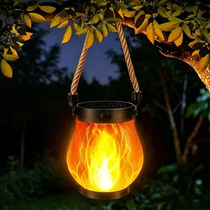 1PC Solar Lantern Outdoor with Ultra-Real Flame Lights, Dual Charging (USB/Solar), 2 Modes & Outdoor Waterproof Design — Decorative Hanging/Table Lights for Yard, Patio, Garden