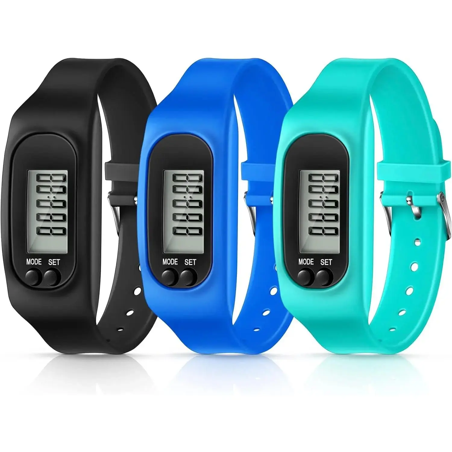 Silicone Fitness Tracker Watch 3 Pack Walking Running Pedometer Calorie Burn and Step Counting Bracelet Pedometer Watch for Walking Men Women Kids