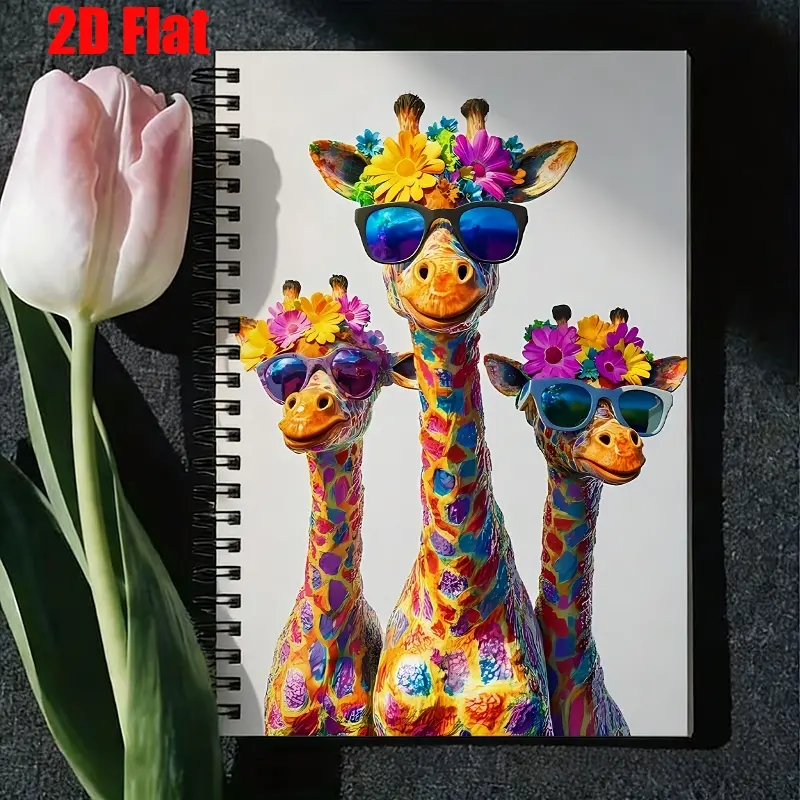 1 Giraffe Family Spiral Notebook, 5.7x8.26 Inch, Colorful Animal Design, Durable Coil Binding, Lined Pages, Perfect for Kids' Daily Journal, School Notes, Birthday Gift, Summer Vacation Memory Book, Travel Diary for Animal Lovers [2D] Flat
