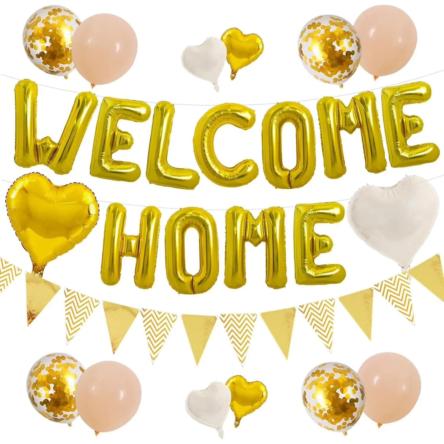 Welcome  Decorations,16 Inch  Welcome  Foil Balloon Banner  Cream White Balloons Pennant Flag Bunting for Homecoming Party House Warming Party Family Gathering Supplies