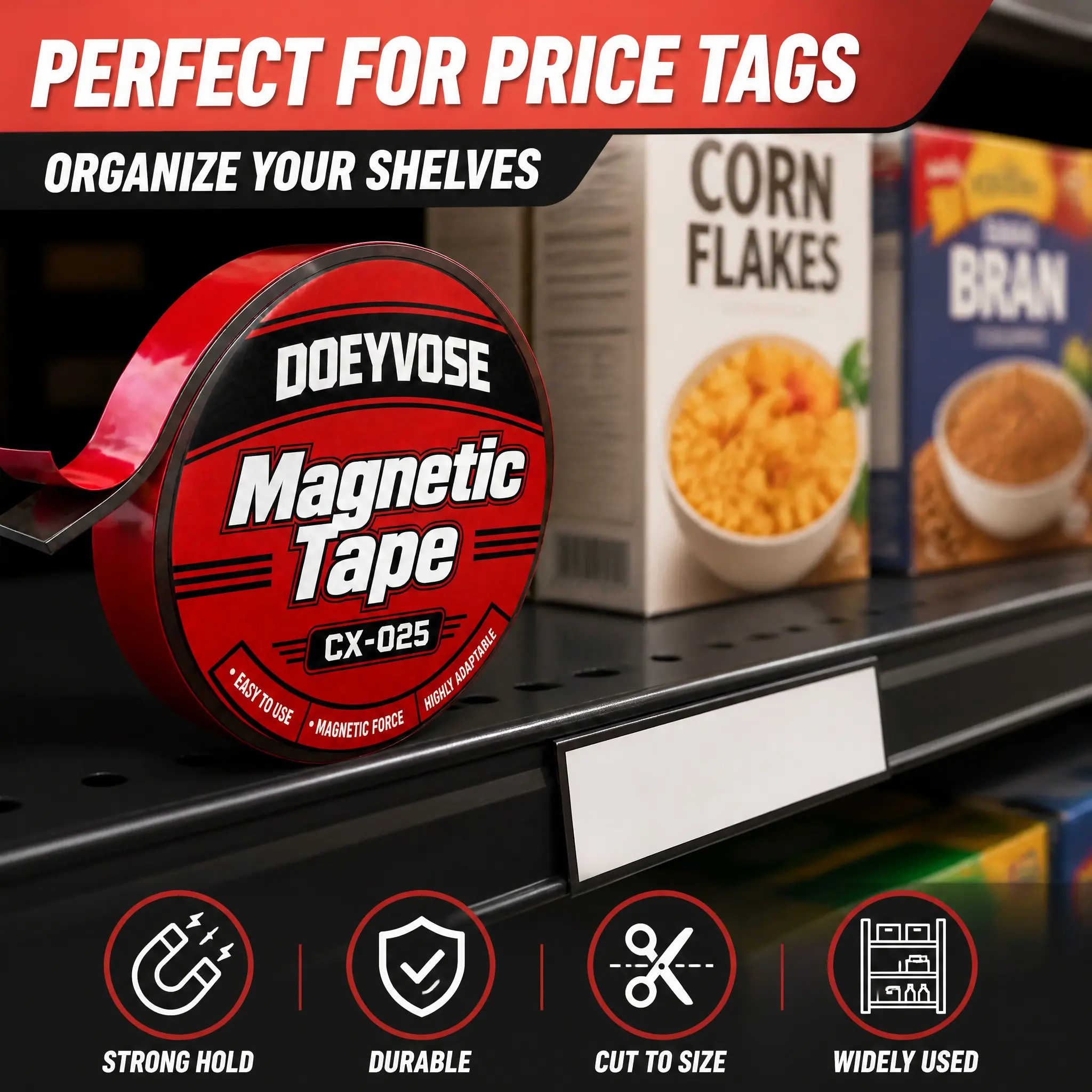 Doeyvose Flexible Magnetic Tape Strip, Cuttable Magnet Roll for DIY Crafts, Photo Display, Art Projects, Refrigerator Magnets, Scrapbooking