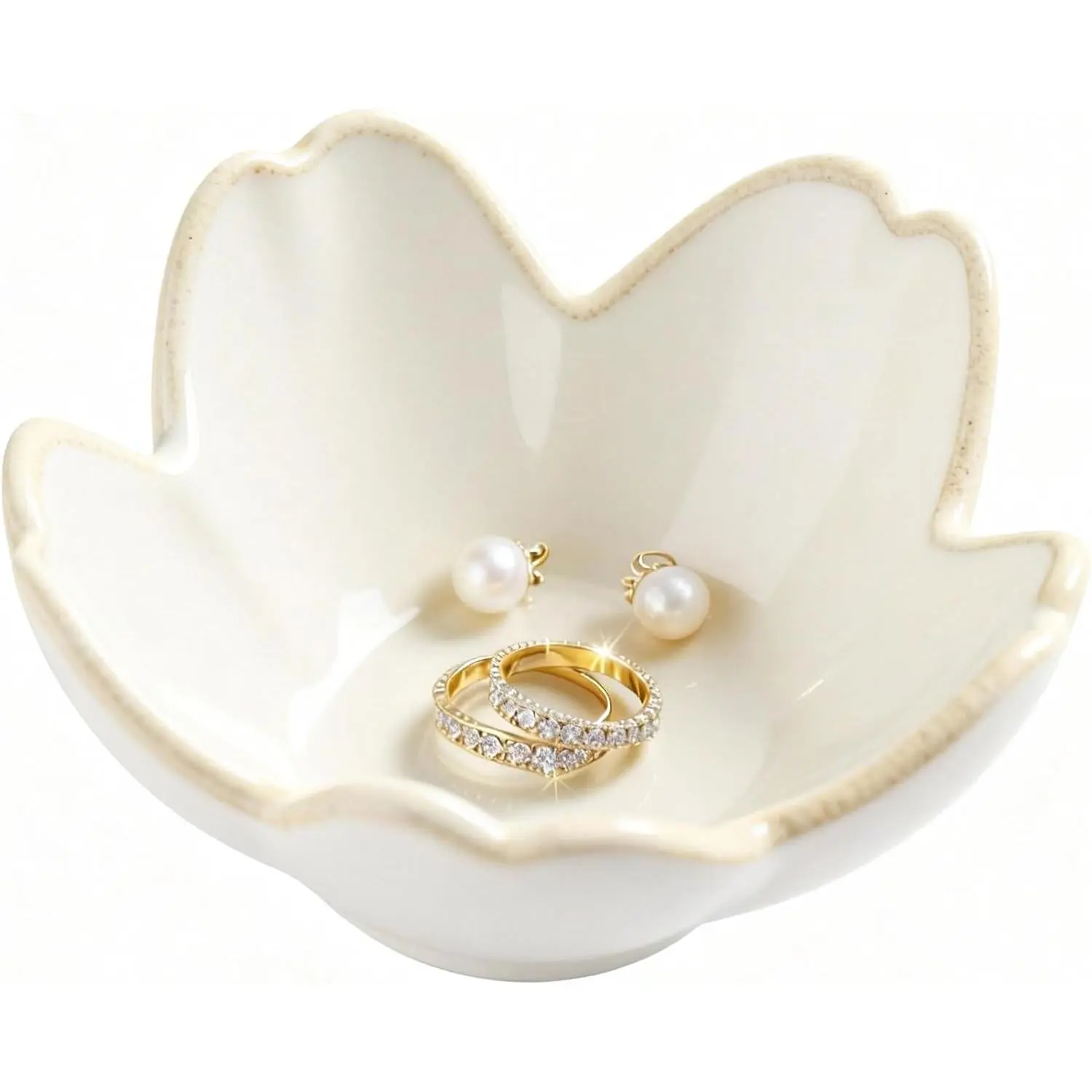 White Flower  Dish Ceramic Ring Holder Tray for , Small Ring Dish Trinket Bowl Aesthetic Nightstand/Bathroom Decor, Women's  for Christmas, Birthday, Mother's Day, Anniversary