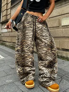 Women's Tiger Skin All-Over Print Drawstring Adjustable Sweatpants, Fashion Casual Comfortable Fit Daily Wear Long Pants, Spring Summer Women's Clothing