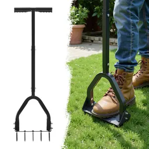【DealsForYouDays】VEVOR Lawn Aerator, 9.2 in Manual Core Aerator Tool with 15 Iron Spikes, Long Handle Wide Plate, Heavy Duty Grass Aeration Tool, Yard Aerators for Compacted Hardened Soil Lawn Aeration