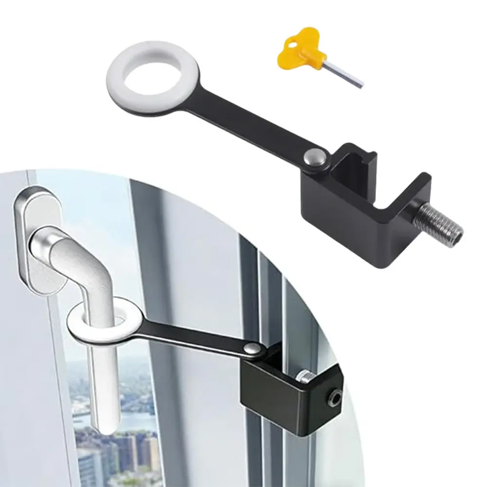 Non perforated window limiter lock buckle, key controlled snap lock window limiter, ventilation protection accessory, suitable for high-rise residential and office building windows